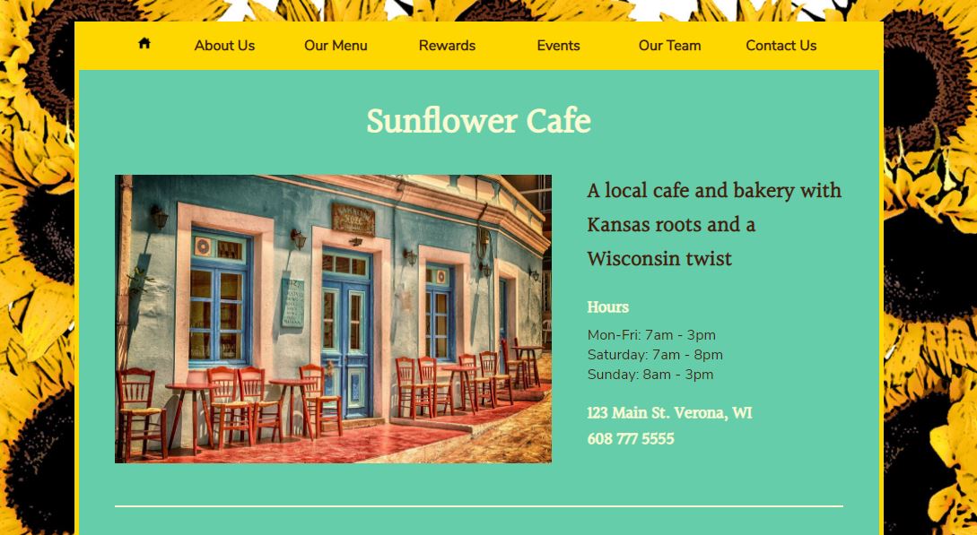 thumbnail image of Sunflower Cafe webpage